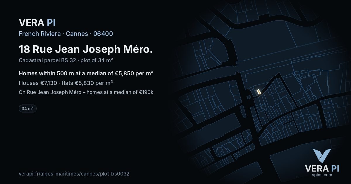 18 Rue Jean Joseph Méro, Cannes at night – the plot lit, the parcels around coloured by the prices near them