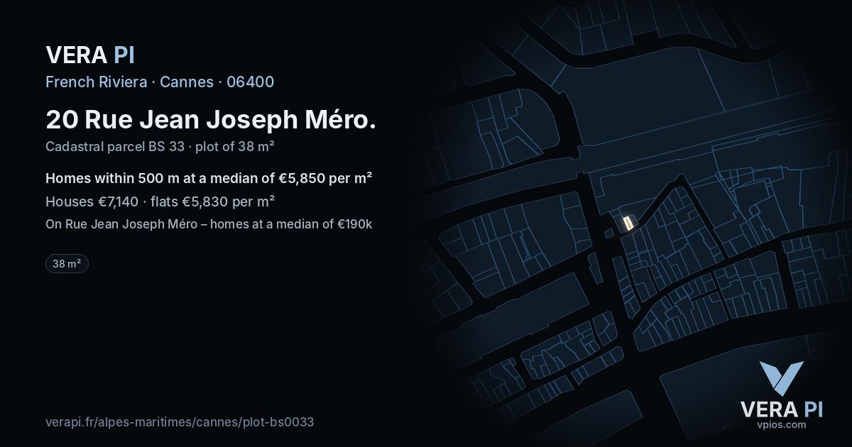 20 Rue Jean Joseph Méro, Cannes at night – the plot lit, the parcels around coloured by the prices near them