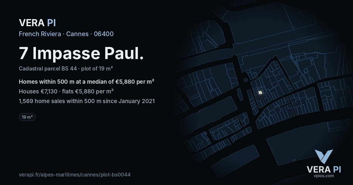 7 Impasse Paul, Cannes at night – the plot lit, the parcels around coloured by the prices near them