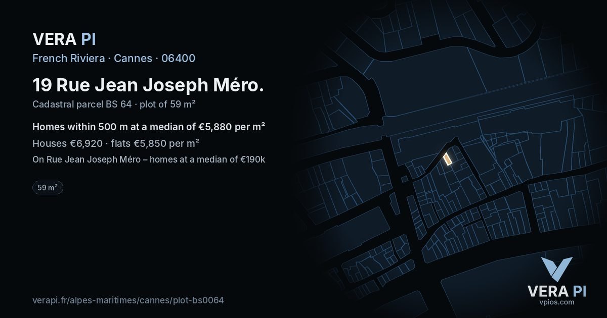 19 Rue Jean Joseph Méro, Cannes at night – the plot lit, the parcels around coloured by the prices near them
