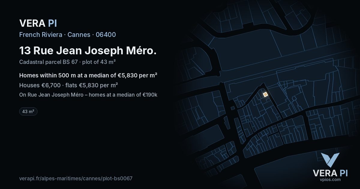 13 Rue Jean Joseph Méro, Cannes at night – the plot lit, the parcels around coloured by the prices near them