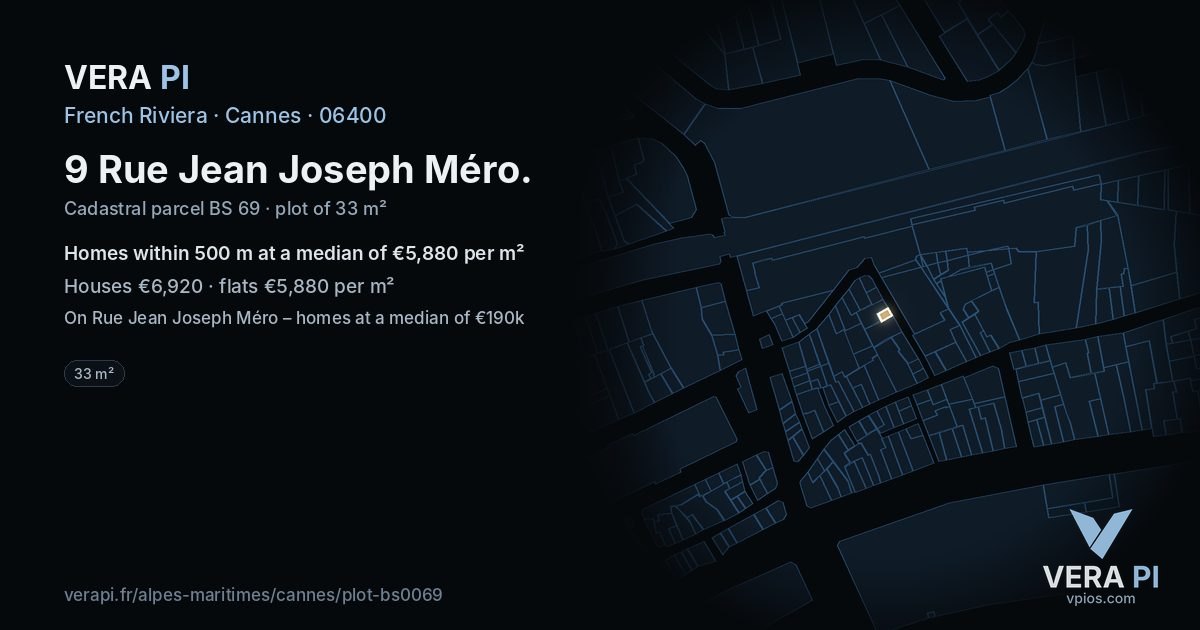 9 Rue Jean Joseph Méro, Cannes at night – the plot lit, the parcels around coloured by the prices near them