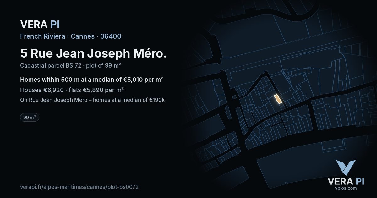 5 Rue Jean Joseph Méro, Cannes at night – the plot lit, the parcels around coloured by the prices near them