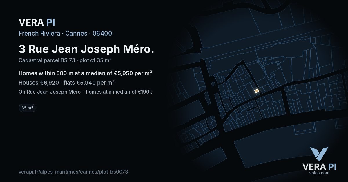 3 Rue Jean Joseph Méro, Cannes at night – the plot lit, the parcels around coloured by the prices near them