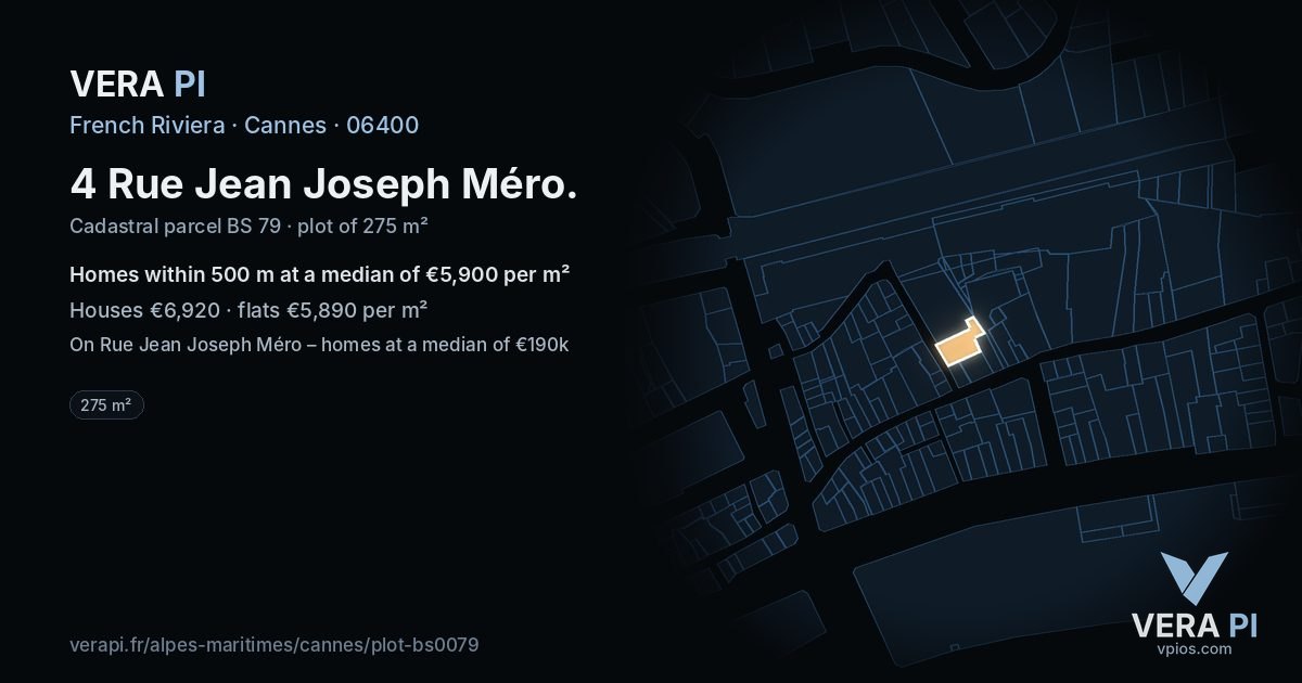 4 Rue Jean Joseph Méro, Cannes at night – the plot lit, the parcels around coloured by the prices near them
