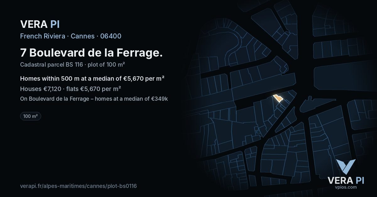 7 Boulevard de la Ferrage, Cannes at night – the plot lit, the parcels around coloured by the prices near them