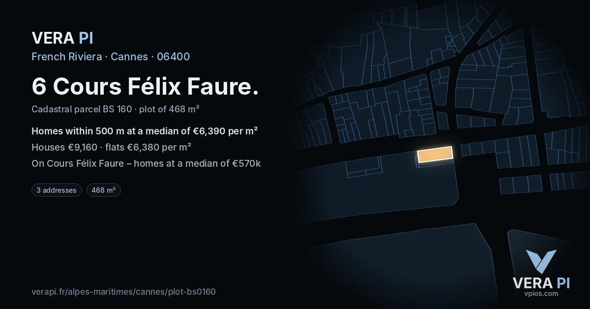 6 Cours Félix Faure, Cannes at night – the plot lit, the parcels around coloured by the prices near them