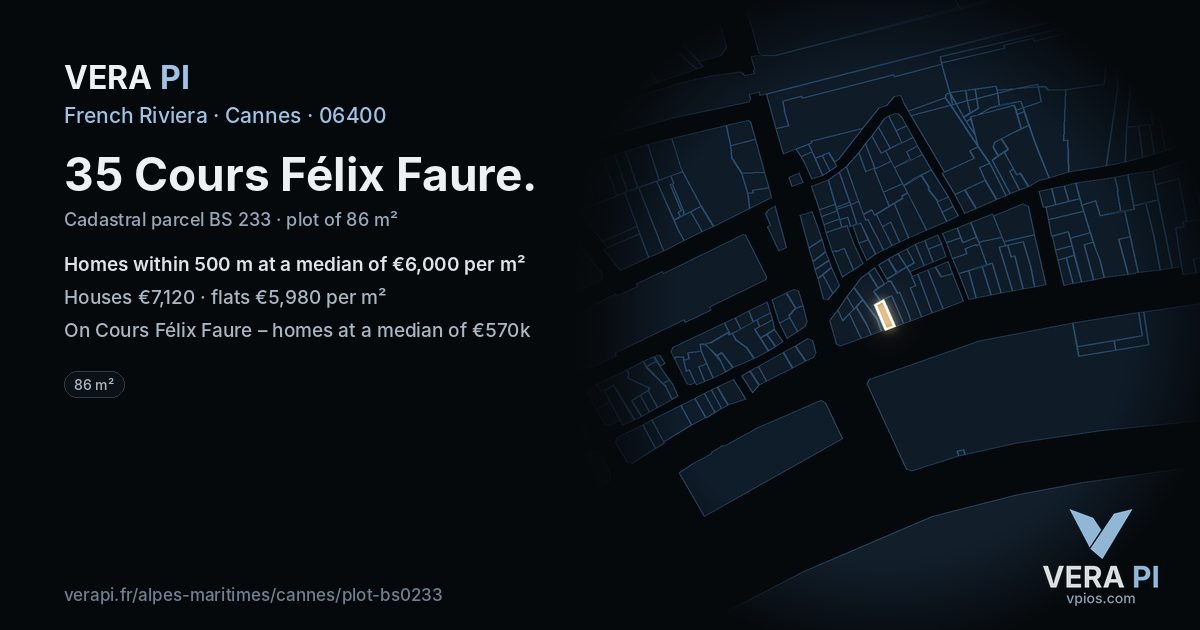 35 Cours Félix Faure, Cannes at night – the plot lit, the parcels around coloured by the prices near them
