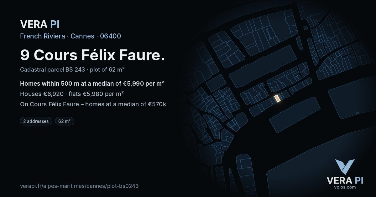 9 Cours Félix Faure, Cannes at night – the plot lit, the parcels around coloured by the prices near them