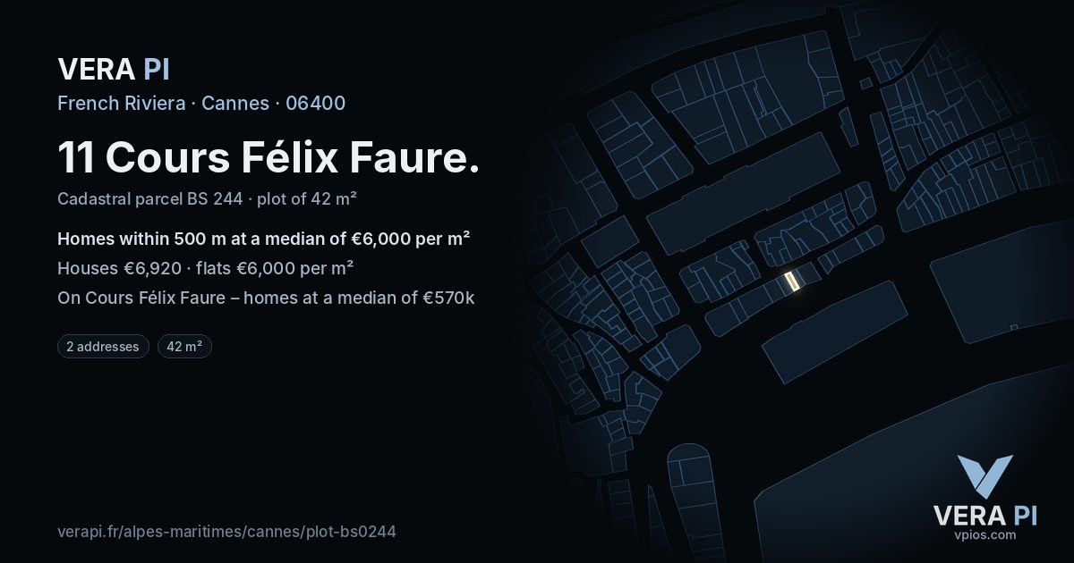 11 Cours Félix Faure, Cannes at night – the plot lit, the parcels around coloured by the prices near them