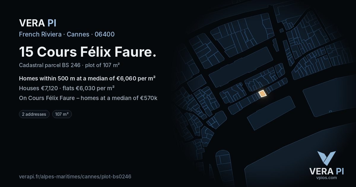 15 Cours Félix Faure, Cannes at night – the plot lit, the parcels around coloured by the prices near them