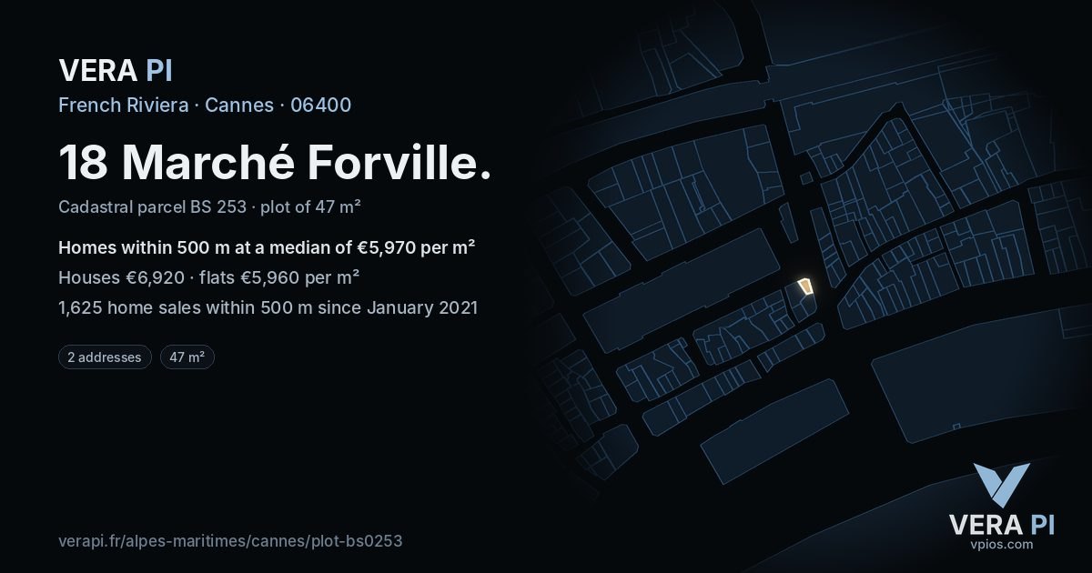 18 Marché Forville, Cannes at night – the plot lit, the parcels around coloured by the prices near them