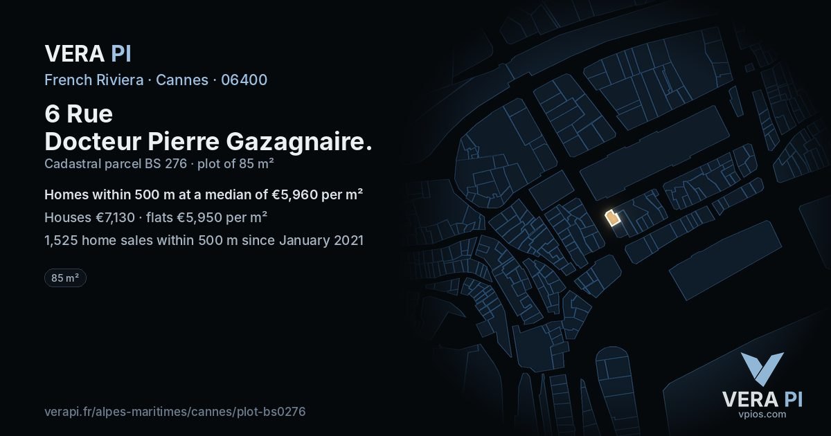 6 Rue Docteur Pierre Gazagnaire, Cannes at night – the plot lit, the parcels around coloured by the prices near them