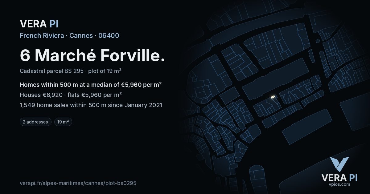 6 Marché Forville, Cannes at night – the plot lit, the parcels around coloured by the prices near them