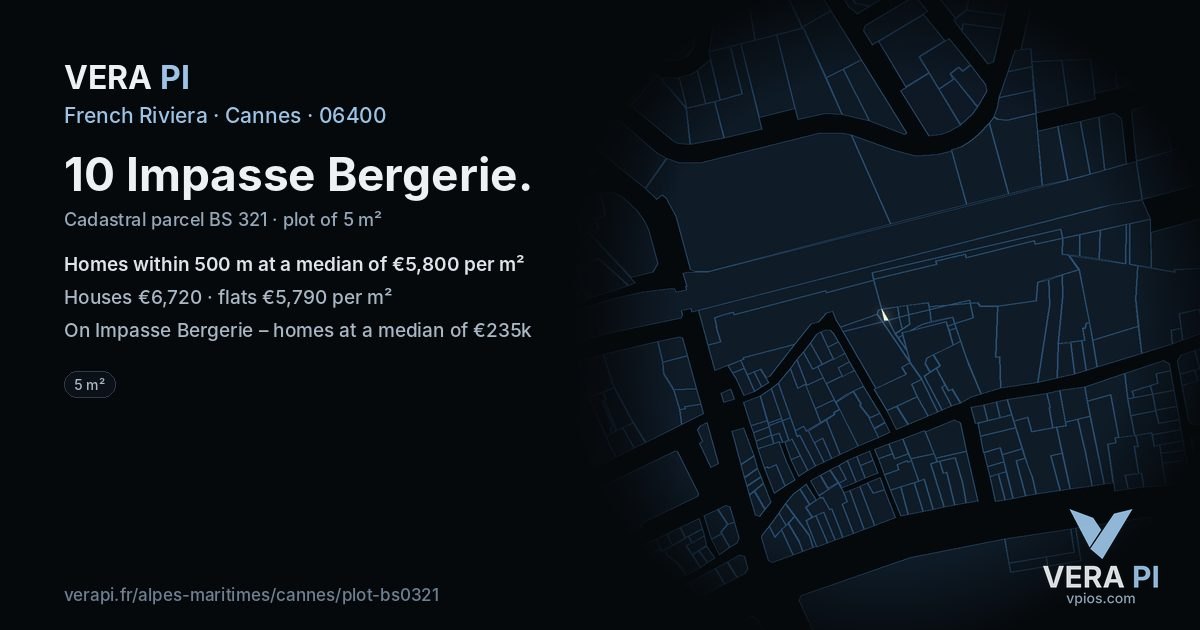 10 Impasse Bergerie, Cannes at night – the plot lit, the parcels around coloured by the prices near them