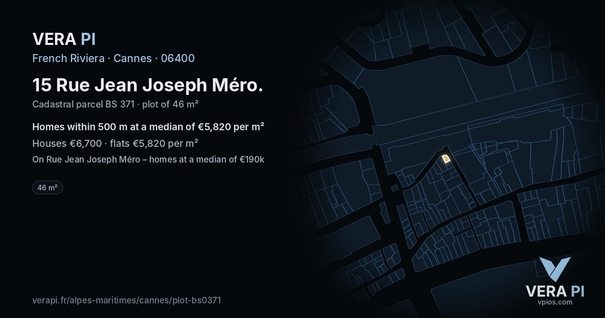 15 Rue Jean Joseph Méro, Cannes at night – the plot lit, the parcels around coloured by the prices near them
