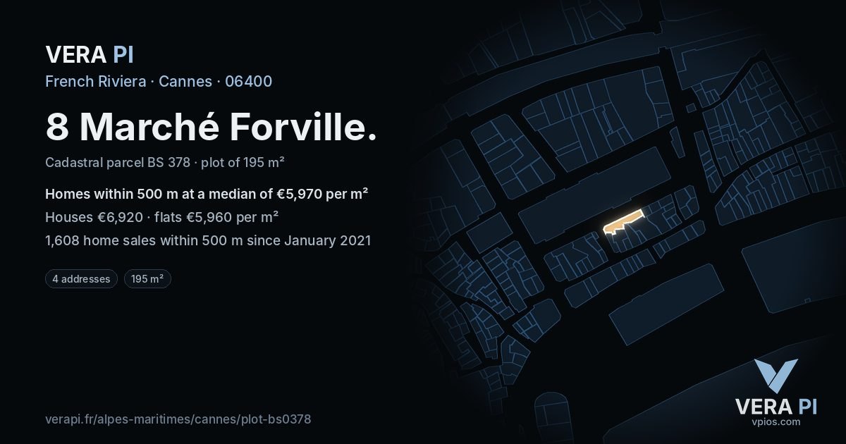 8 Marché Forville, Cannes at night – the plot lit, the parcels around coloured by the prices near them