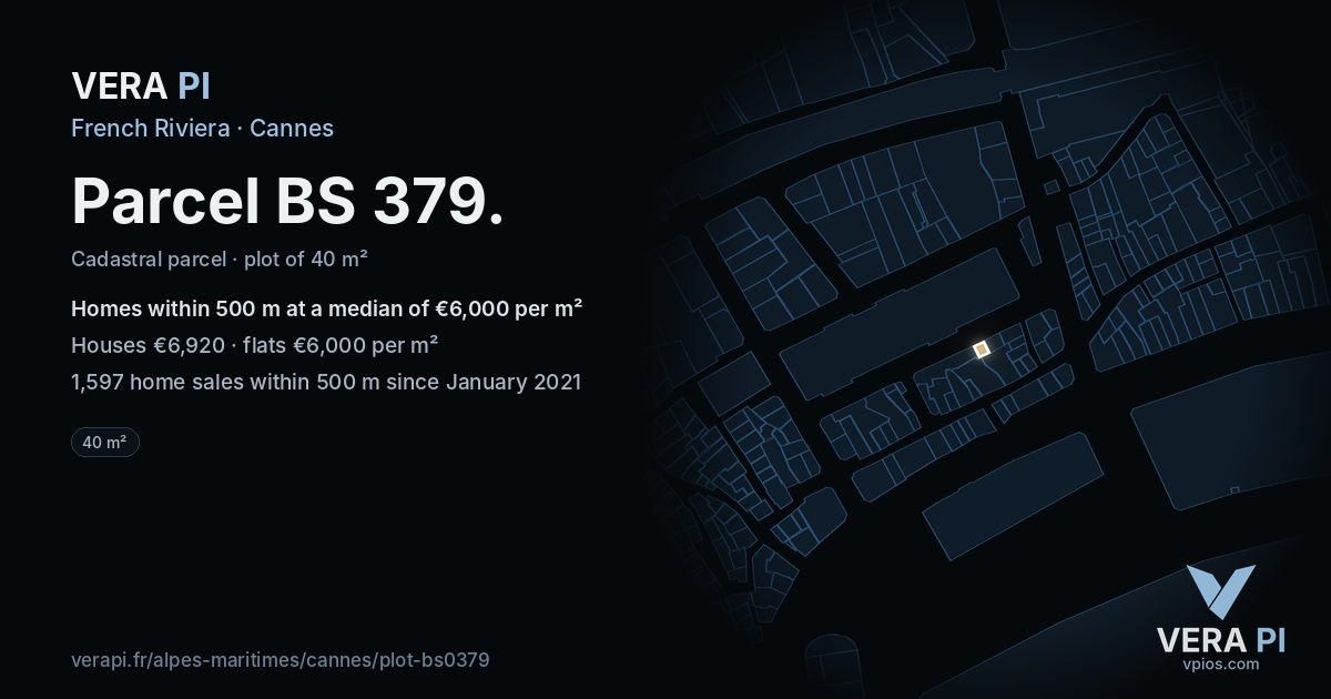 Parcel BS 379, Cannes at night – the plot lit, the parcels around coloured by the prices near them