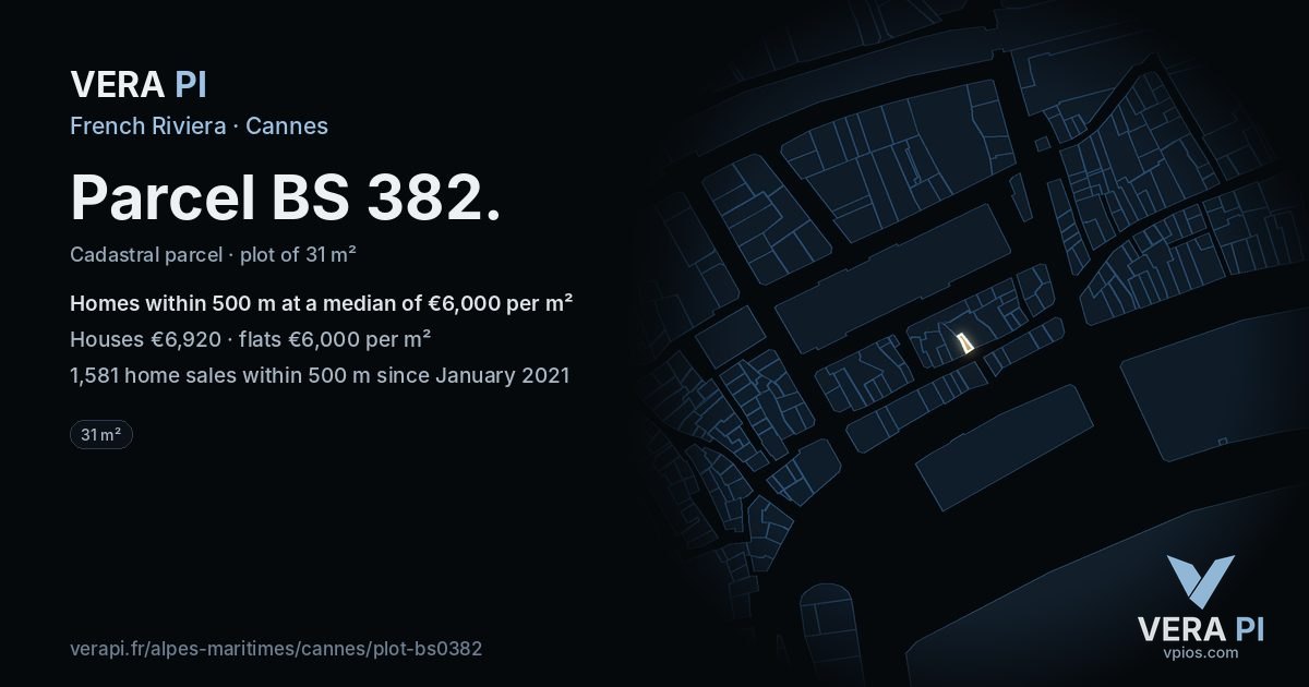 Parcel BS 382, Cannes at night – the plot lit, the parcels around coloured by the prices near them