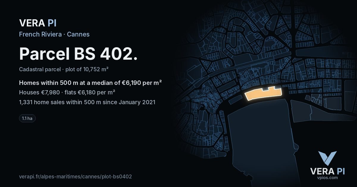 Parcel BS 402, Cannes at night – the plot lit, the parcels around coloured by the prices near them