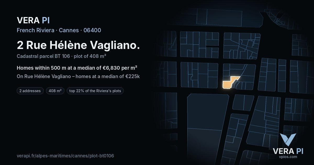 2 Rue Hélène Vagliano, Cannes at night – the plot lit, the parcels around coloured by the prices near them