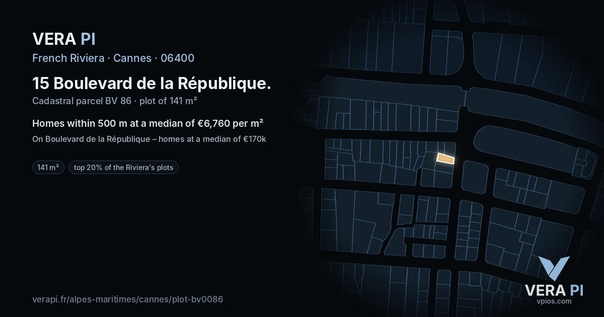 15 Boulevard de la République, Cannes at night – the plot lit, the parcels around coloured by the prices near them