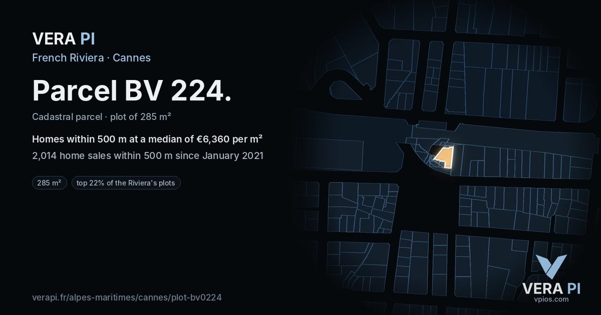 Parcel BV 224, Cannes at night – the plot lit, the parcels around coloured by the prices near them