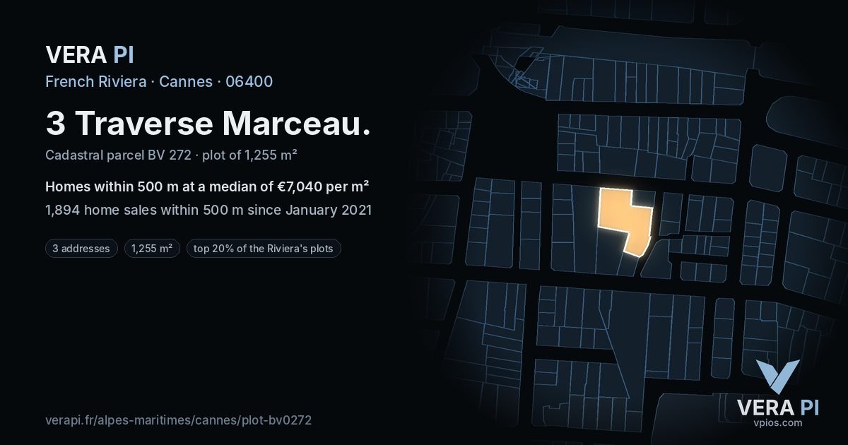 3 Traverse Marceau, Cannes at night – the plot lit, the parcels around coloured by the prices near them