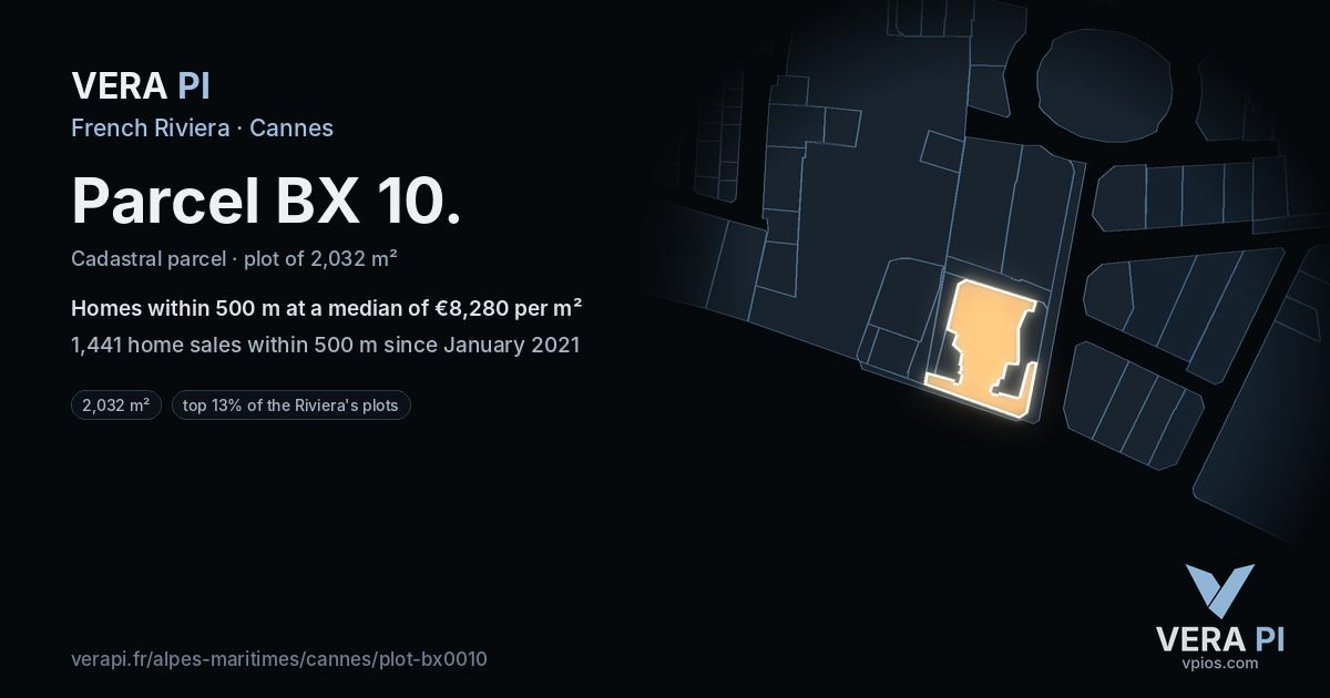Parcel BX 10, Cannes at night – the plot lit, the parcels around coloured by the prices near them