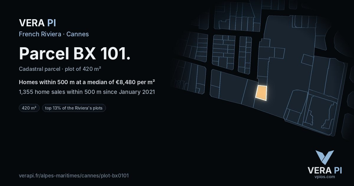Parcel BX 101, Cannes at night – the plot lit, the parcels around coloured by the prices near them