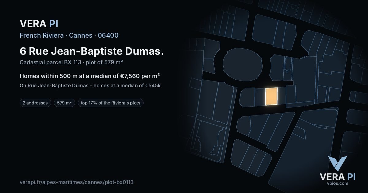 6 Rue Jean-Baptiste Dumas, Cannes at night – the plot lit, the parcels around coloured by the prices near them