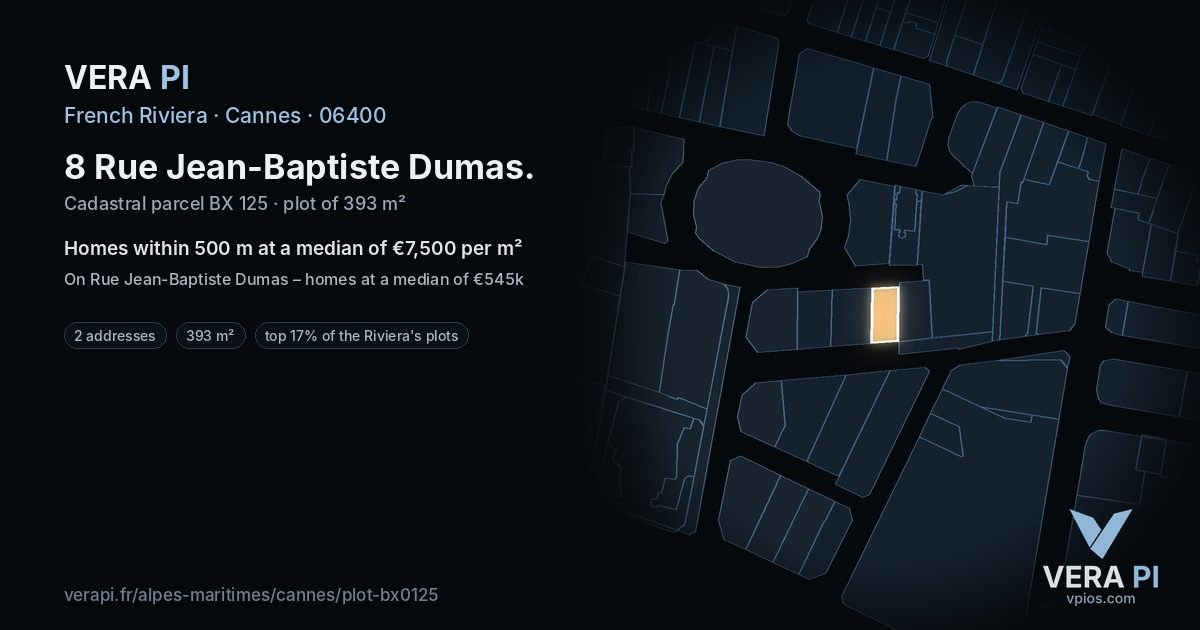 8 Rue Jean-Baptiste Dumas, Cannes at night – the plot lit, the parcels around coloured by the prices near them