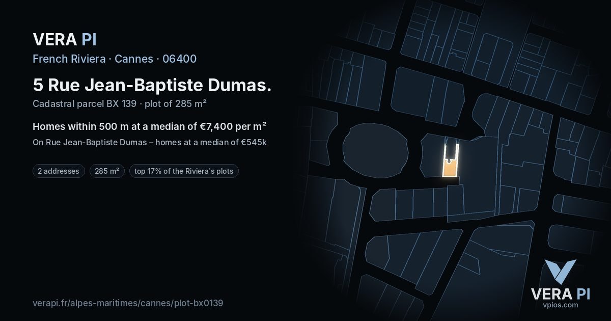 5 Rue Jean-Baptiste Dumas, Cannes at night – the plot lit, the parcels around coloured by the prices near them