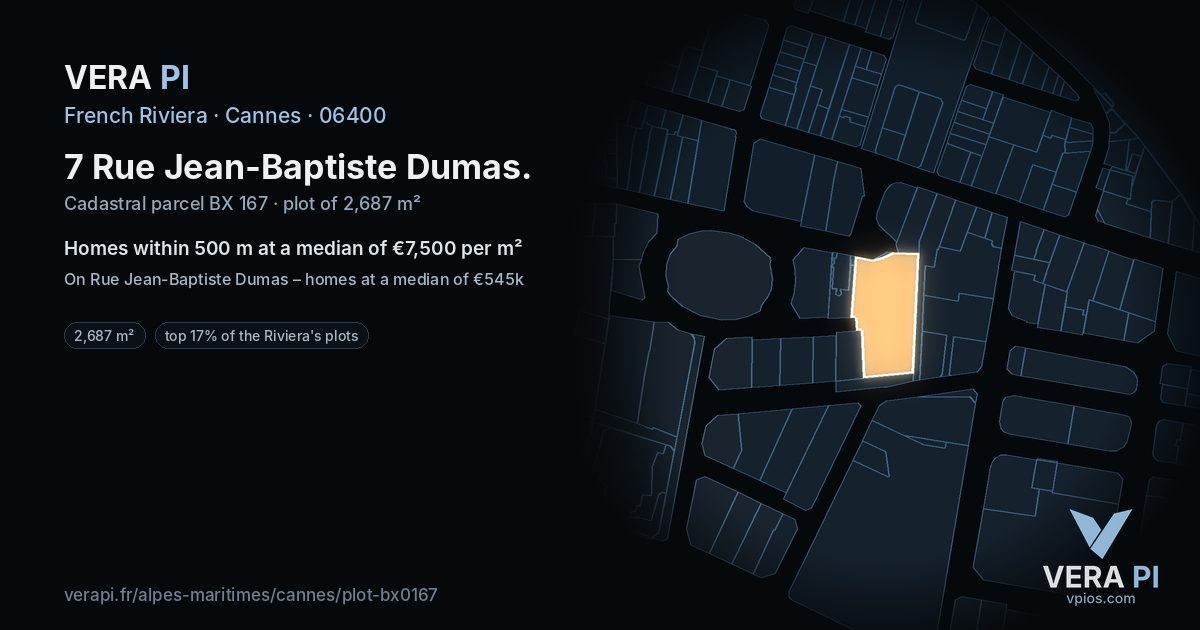 7 Rue Jean-Baptiste Dumas, Cannes at night – the plot lit, the parcels around coloured by the prices near them