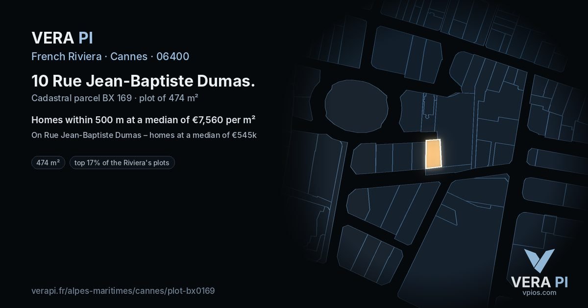 10 Rue Jean-Baptiste Dumas, Cannes at night – the plot lit, the parcels around coloured by the prices near them