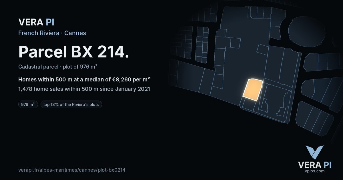 Parcel BX 214, Cannes at night – the plot lit, the parcels around coloured by the prices near them