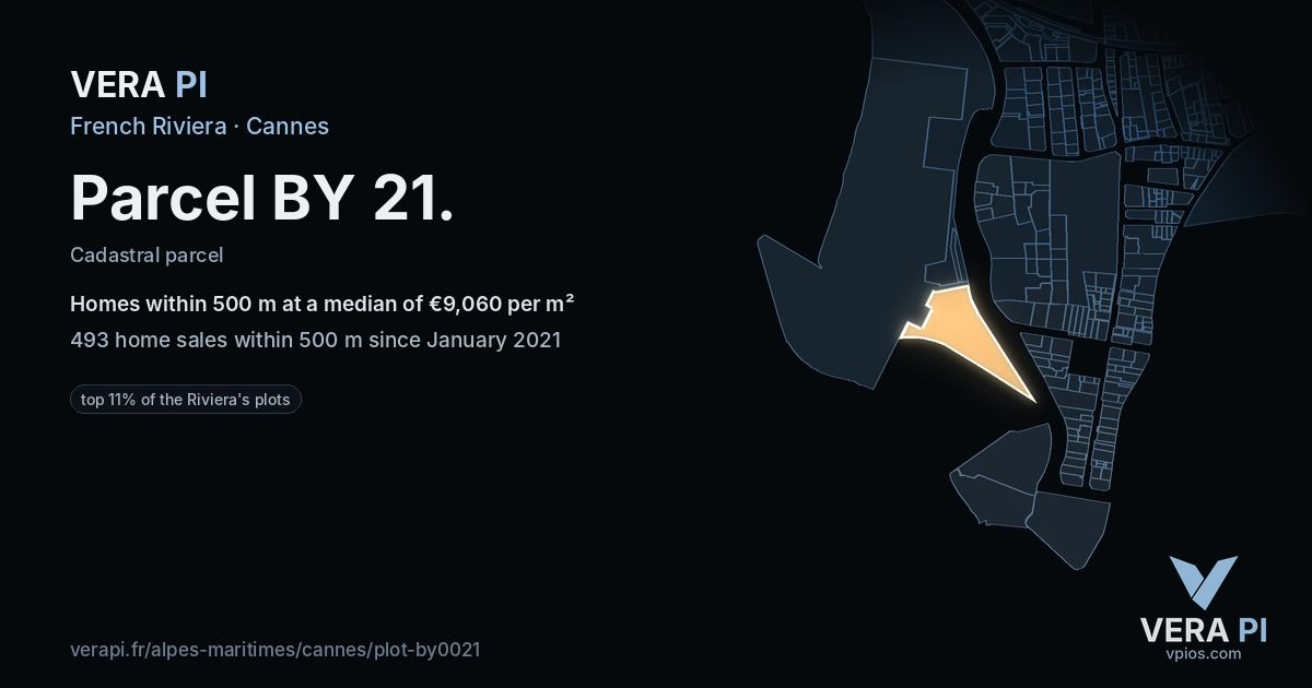 Parcel BY 21, Cannes at night – the plot lit, the parcels around coloured by the prices near them