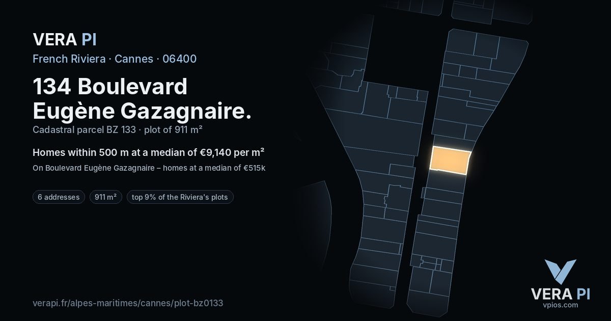 134 Boulevard Eugène Gazagnaire, Cannes at night – the plot lit, the parcels around coloured by the prices near them