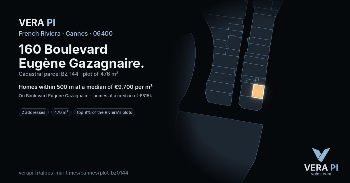 160 Boulevard Eugène Gazagnaire, Cannes at night – the plot lit, the parcels around coloured by the prices near them
