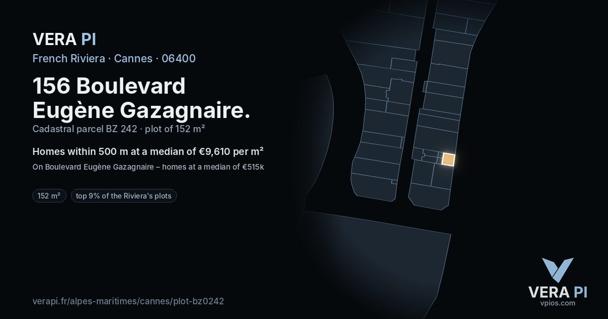 156 Boulevard Eugène Gazagnaire, Cannes at night – the plot lit, the parcels around coloured by the prices near them