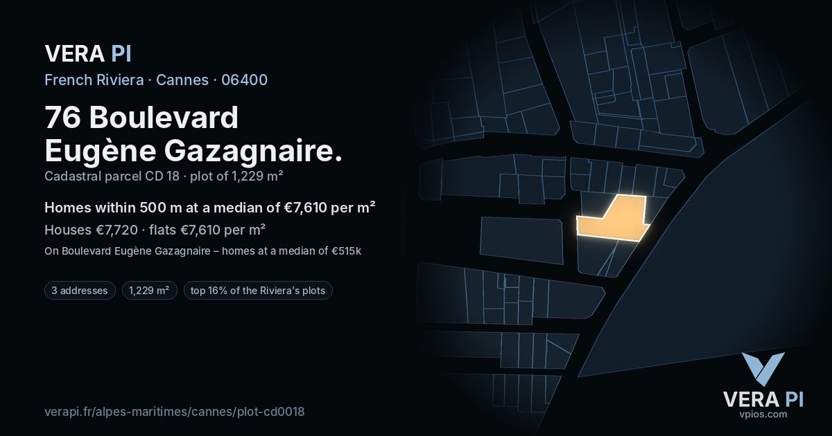 76 Boulevard Eugène Gazagnaire, Cannes at night – the plot lit, the parcels around coloured by the prices near them