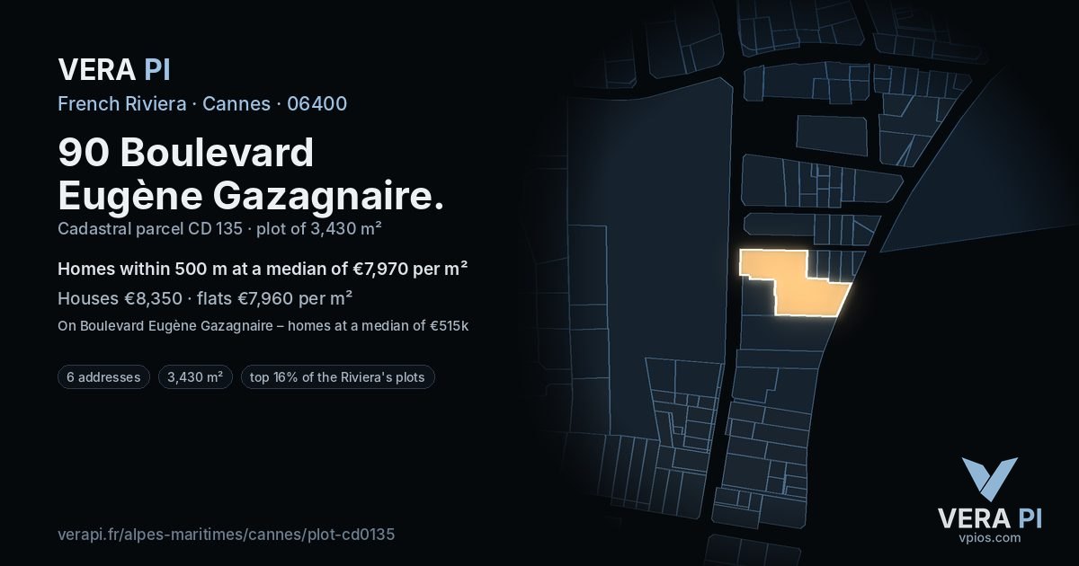90 Boulevard Eugène Gazagnaire, Cannes at night – the plot lit, the parcels around coloured by the prices near them