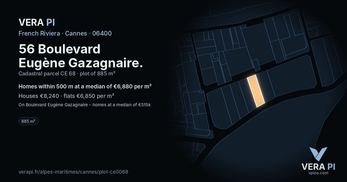 56 Boulevard Eugène Gazagnaire, Cannes at night – the plot lit, the parcels around coloured by the prices near them