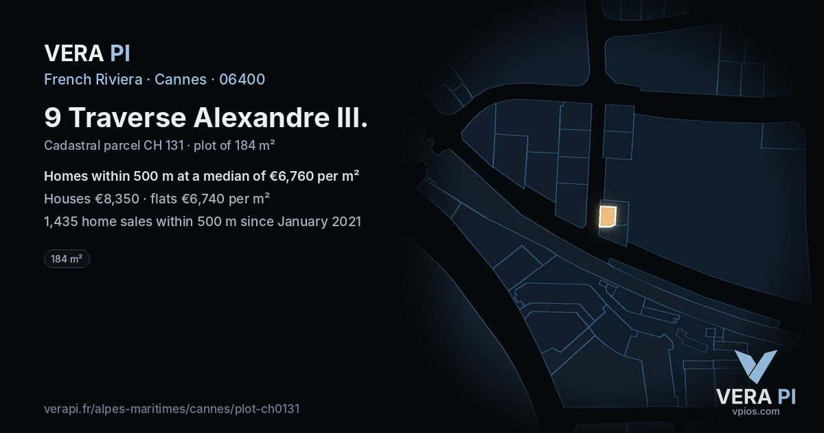9 Traverse Alexandre III, Cannes at night – the plot lit, the parcels around coloured by the prices near them