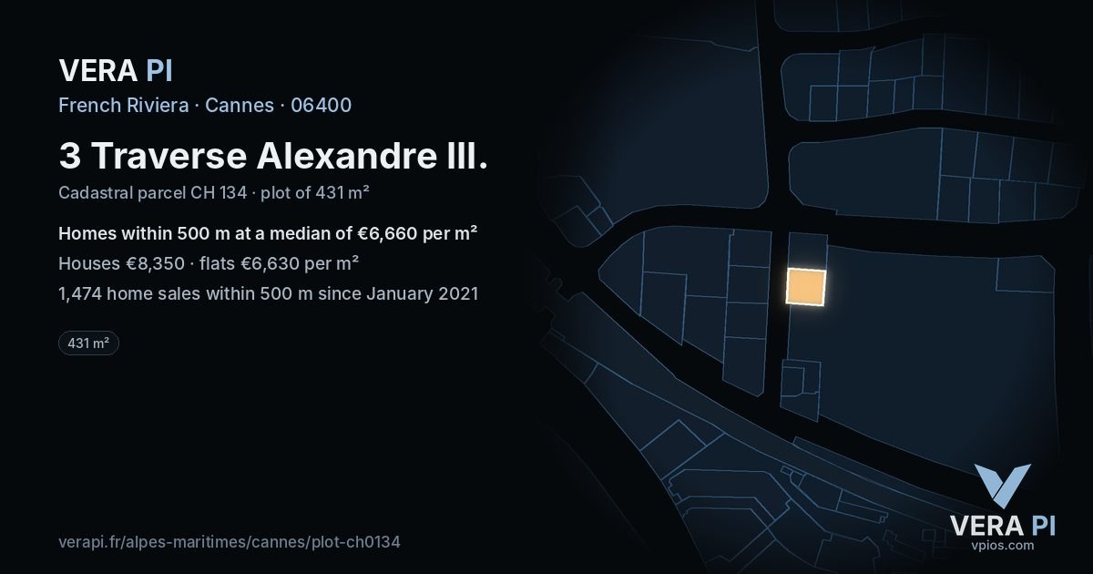 3 Traverse Alexandre III, Cannes at night – the plot lit, the parcels around coloured by the prices near them