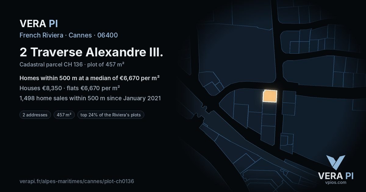 2 Traverse Alexandre III, Cannes at night – the plot lit, the parcels around coloured by the prices near them