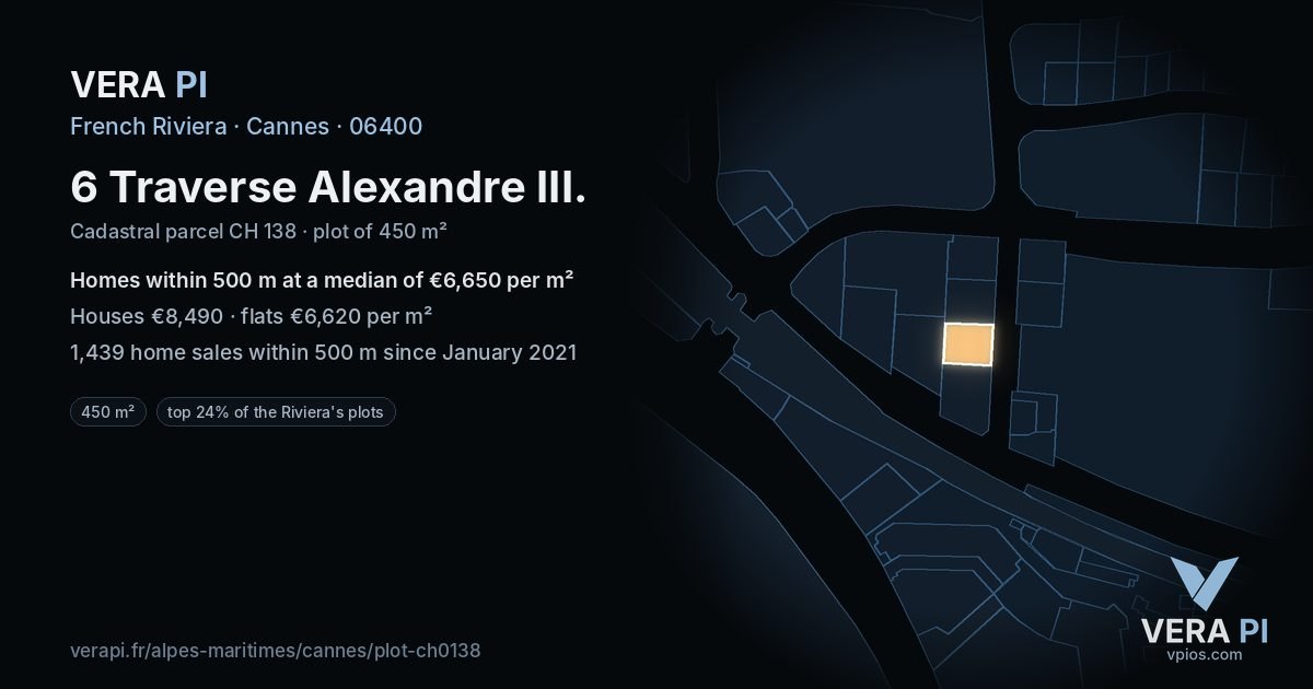 6 Traverse Alexandre III, Cannes at night – the plot lit, the parcels around coloured by the prices near them