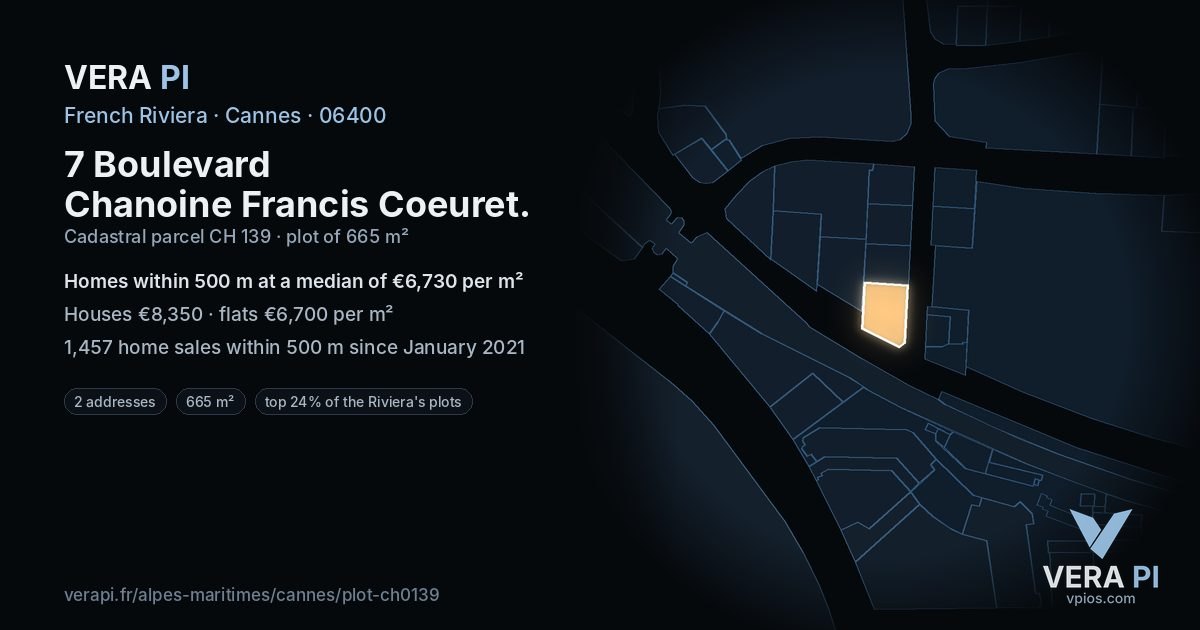 7 Boulevard Chanoine Francis Coeuret, Cannes at night – the plot lit, the parcels around coloured by the prices near them