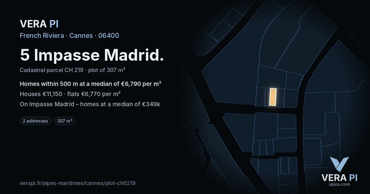 5 Impasse Madrid, Cannes at night – the plot lit, the parcels around coloured by the prices near them