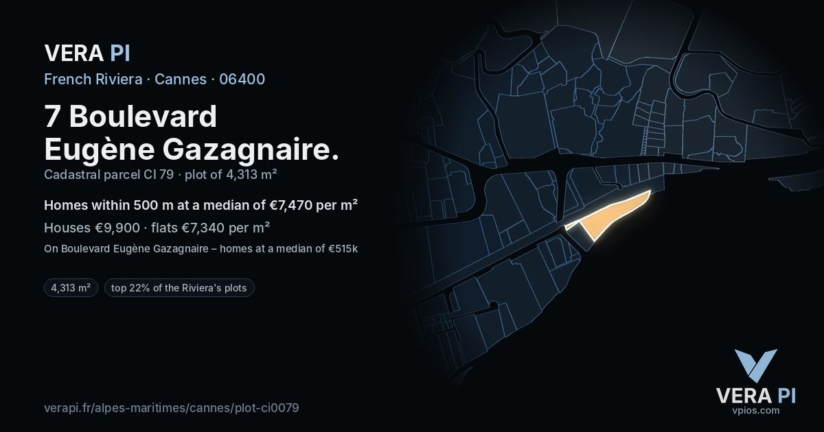 7 Boulevard Eugène Gazagnaire, Cannes at night – the plot lit, the parcels around coloured by the prices near them